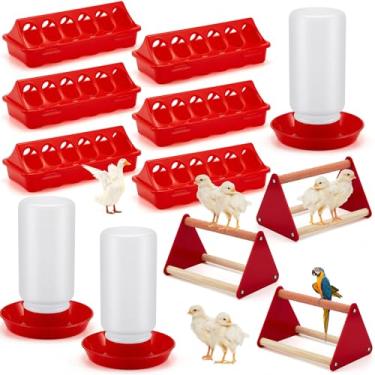 Imagem de Patelai Kit de alimentador e bebedouro de pintinhos com kit de alimentação com mini poleiro de galinha para galinheiro e chocadeira para codornizes de aves pequenas