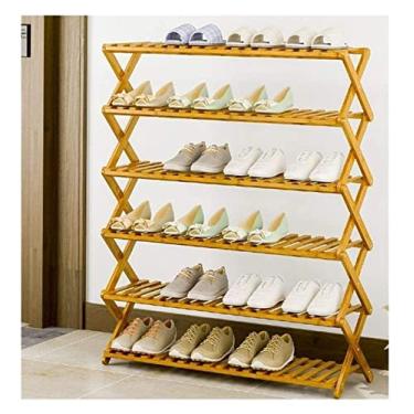 Imagem de Prateleira de sapato, organizador de sapato, sapateira de bambu, 6 camadas, porta de entrada, organizador de armazenamento, prateleiras, livros e vasos de flores, suporte de sapatos de armazenamento