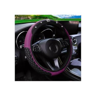 Imagem de Capa de volante de carro brilhante, couro diamante, cristal, strass, veículos, protetor de volante, acessórios de decoração de interiores automotivos, antiderrapante, ajuste universal (rosa) (roxo)