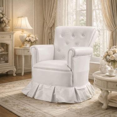 Imagem de Poltrona Amamentação Descanso Balanço Confortável Quarto Cadeira Sala Leitura Corino Branco