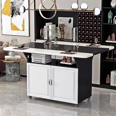 Imagem de Mesa de jantar dobrável, mesa de jantar de folha suspensa com rodas traváveis, mesa de jantar extensível com economia de espaço com armazenamento, mesa de cozinha para espaços pequenos (cor: Svart,