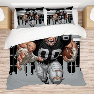 Imagem de Allenjoy Conjunto de edredom de borda preta de futebol americano de Las Vegas com 2 fronhas para homens, fãs de meninos, adolescentes, quarto de bebê, lavável na máquina, tamanho casal