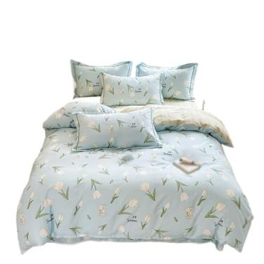 Imagem de THJKUPO Jogo de cama de quatro peças estampado e capa de edredom de algodão de quatro peças (220 x 240 cm)