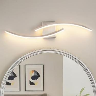 Imagem de HLILCEH Luminária de banheiro moderna de 80 cm de níquel escovado regulável 5CCT luminária de banheiro sobre espelho lâmpada de parede moderna para corredor de armário