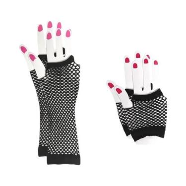 Imagem de Luvas Pretas De Rede Sem Dedos 2 Pares/Conjunto Sexy Vazadas Para Fant