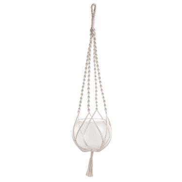 Imagem de Cachepot Pendente Em Vidro e Macrame Branco 80x20 cm M02 - D'Rossi