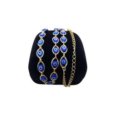 Imagem de Colar Olho Grego Semi Joia Banhada A Ouro Feminino Premium - Luxjóias