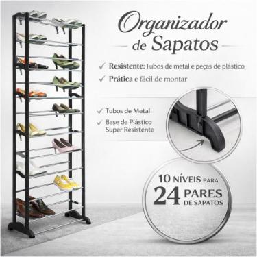 Imagem de Sapateira Vertical para 30 Pares com 10 Prateleiras Estrutura de Metal