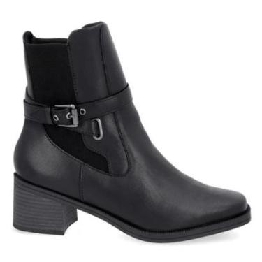 Imagem de Bota Usaflex Feminina Em Couro Salto Bloco Tira Enfeite AL3003-Feminino