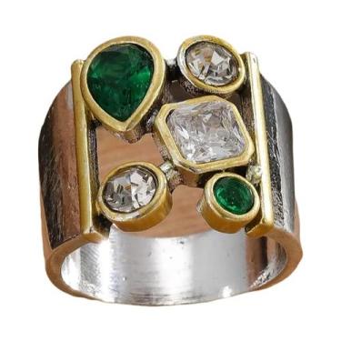 Imagem de Anel De Cristal Largo Na Cor Prata Para Mulheres, Acessórios De Joias 