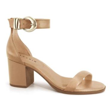 Imagem de Sandália Feminina Ramarim Salto Bloco Médio Fivela Dourada Confortável