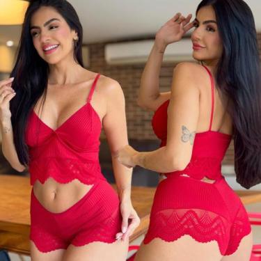 Imagem de Kit 2 Conjuntos Lingerie Canelado Confotavél Delicado Sem Bojo Shorts 