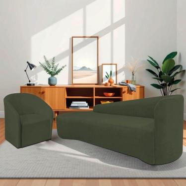 Imagem de Kit Sofá Curvo França 200cm L.e E Poltrona Luiza Max Conforto, Elegância E Design Moderno Linho Verde