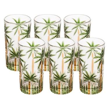 Imagem de Jogo 6 copo altos 360ml de cristal de chumbo Palm Tree Handpaint Wolff