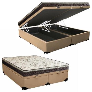 Imagem de Cama Box Baú Queen Sintético Bipartido + Colchão Elegance Ortopédico Espuma D33 63x158x...