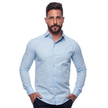 Imagem de Camisa Masculina Slim Manga Longa Lisa Acetinada Social - Teodoro, Azu