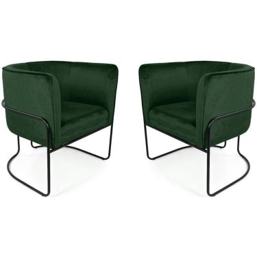 Imagem de Kit 02 Poltronas Betina Base Preto Veludo Verde - Nexta Casa