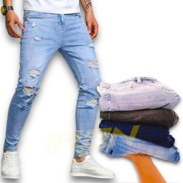 Imagem de Calça Jeans Skinny Rasgada Masculina Slim Sport Homem 486-Masculino