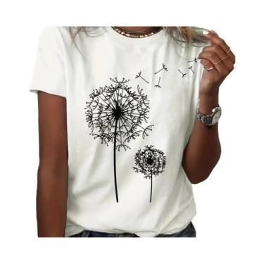 Imagem de Camiseta Feminina Com Estampa De Dente-de-Leão, Gola Redonda, Casual, 