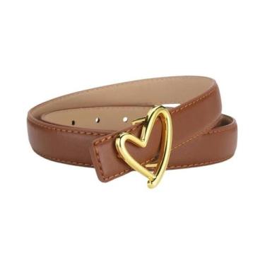 Imagem de Cinto Feminino De Moda Com Fivela Em Formato De Coração, Cinto Fino De