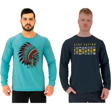 Imagem de Kit 2 Camisetas Manga Longa Masculina MXD Conceito Básico Peça Estampada Cores Diversas Academia-Masculino