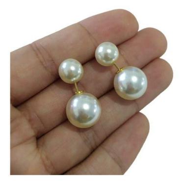 Imagem de Brinco 2 Pérolas Inspiração Noiva Dourado Folheado Ouro 18k - De Castr