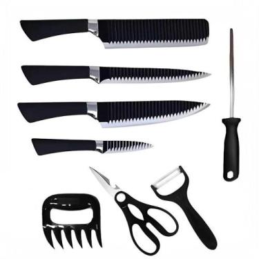 Imagem de Jogo De Facas Conjunto 8 Peças Aço Inox Garra Tesoura Cozinha - SHOPMI