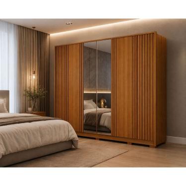 Imagem de Guarda roupa grande MDF ripado espelho 6 portas Premium Arbo