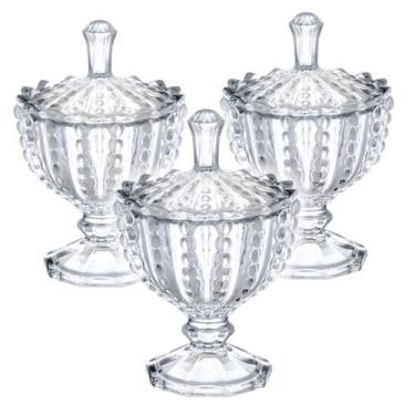 Imagem de Kit 3 Bomboniere Potiche Baleiro Pote Vidro Porta Joias Decorativo Doc