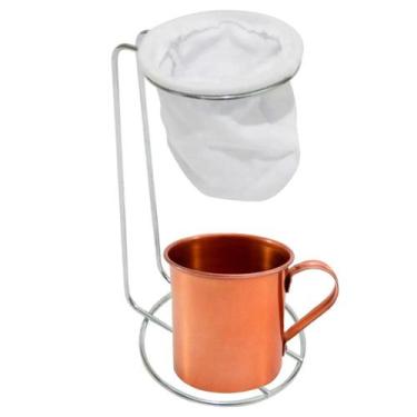 Imagem de Suporte para Coador de Café Cromado com Caneca Esmaltada Cobre - VihLu