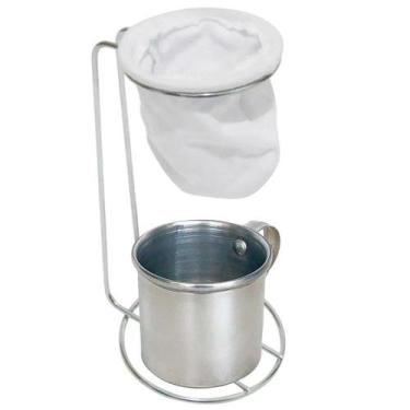 Imagem de Suporte para Coador de Café Cromado com Caneca Esmaltada em Alumínio -