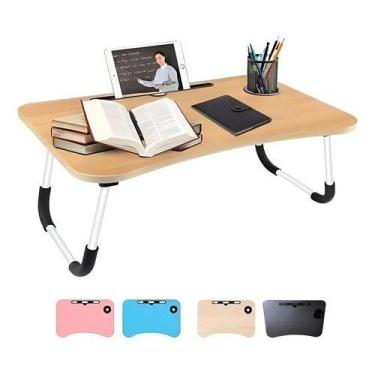 Imagem de Mesinha Portátil Notebook Dobrável 48cm Cama Com Porta Copo Cor:Madeir