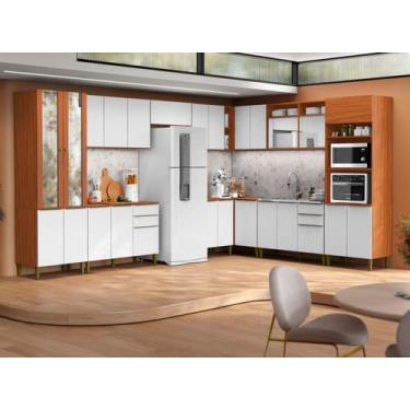 Imagem de Jogo de Cozinha Modulada Luana em L de 388cmx285cm - Cimamomo/Branco A