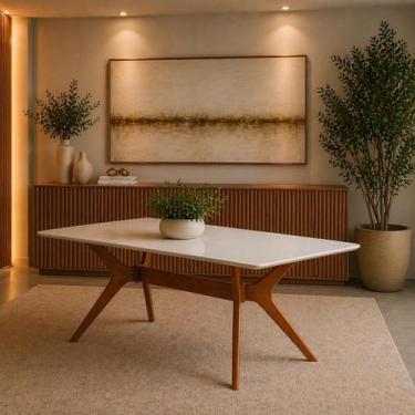 Imagem de Mesa 180x90cm para Sala Jantar Julia Pés Madeira Tampo Vidro Cor:OffWh