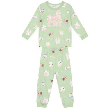 Imagem de Pijama infantil menina gatinhos brilha no escuro Brandili, Verde, 1