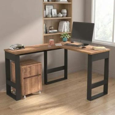 Imagem de Escrivaninha em L Industrial em MDF com Gaveteiro 140cm M103 Preto e S