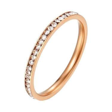 Imagem de Anel Feminino De Aço Inoxidável Banhado a Ouro E Prata 2mm Com Zircôni