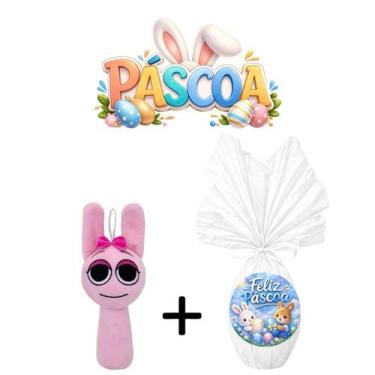 Imagem de Kit Páscoa Pelúcia Sprunki 20cm + Ovo de Chocolate 250g Personagens Or
