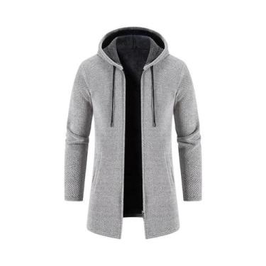Imagem de Casaco Longo De Inverno Para Homens Navy Com Forro De Fleece, Zíper E 