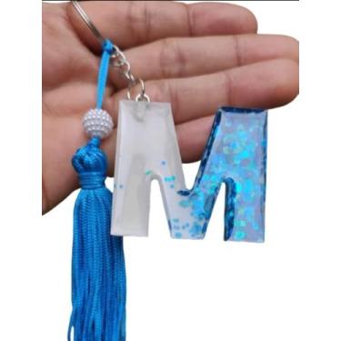 Imagem de Chaveiro letra M Resina Azul - Love personalizados 