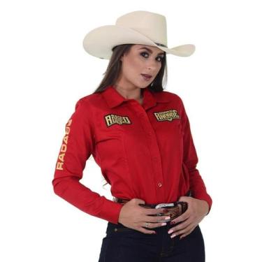Imagem de Camisete Rosa Radade Feminina RAM Rodeo Manga Longa Country, Vermelho,