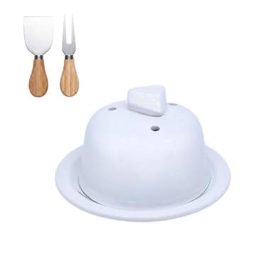 Imagem de Queijeira de Cerâmica Artesanal com Pegador + Espátula - Elegância e Praticidade para Servir Queijos