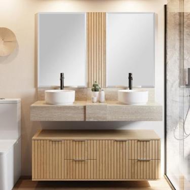 Imagem de Bancada em Porcelanato 120cm Ripy para Cuba de Apoio Bege/Travertino -
