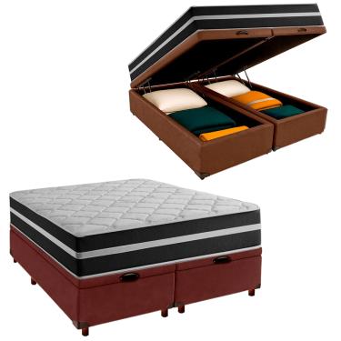 Imagem de Box Bau Blindado e Colchão Queen Molas Ensacadas Classic Airflex Colchões Marrom