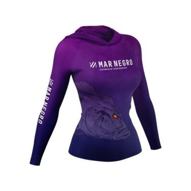 Imagem de Camiseta de Pesca Mar Negro X Protection Sublimada Com Capuz Feminina 