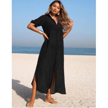 Imagem de Kimono Feminino Saída Praia Longa Vestido Manga Curta Fenda Moda Verão