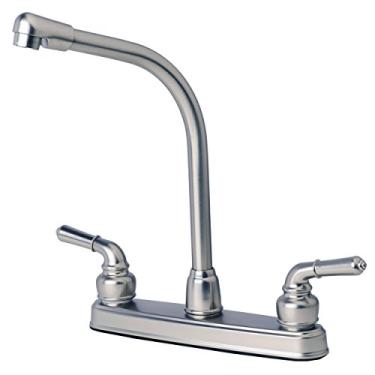 Imagem de Laguna Brass Builders Shoppe 1200SS RV Mobile Home Torneira de pia de cozinha giratória de cintura alta não metálica com acabamento em aço inoxidável