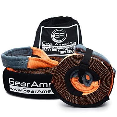 Imagem de GearAmerica Kit de correia de reboque resistente de 7,6 cm x 20' (pacote com 2) - guincho protetor de árvore - Corda de recuperação resistente a intempéries Offroad de 16 kg com laços triplos