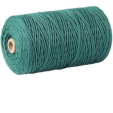 Imagem de Cordão de macramê, 3 mm x 300 m (cerca de 200 m) 100% algodão natural corda macia não manchada para pendurar plantas artesanais para pendurar na parede (verde escuro)