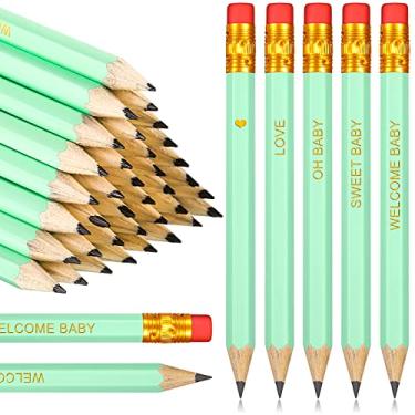 Imagem de Crtiin 50 lápis de chá de bebê para jogos de mini golfe, pré-harpened com borrachas, 10 cm (verde, estilo simples)